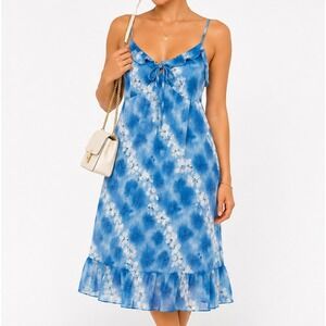 Ashley Stewart Blue Babydoll Slip Dress 22 Plus Floral Y2K Fairycore Resortwear